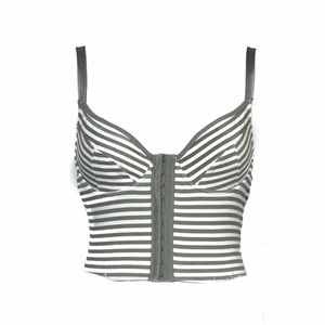 'Just One' White/Gray Striped Underwire Crop Top